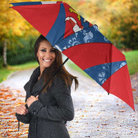 Czech Republic Umbrella with Blue Red Folk Pattern Design and National Lion Emblem - Wonder Print Shop