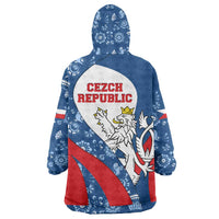Czech Republic Wearable Blanket Hoodie with Blue Red Folk Pattern Design and National Lion Emblem - Wonder Print Shop