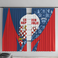 Czech Republic Window Curtain with Blue Red Folk Pattern Design and National Lion Emblem - Wonder Print Shop