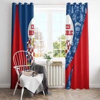 Czech Republic Window Curtain with Blue Red Folk Pattern Design and National Lion Emblem - Wonder Print Shop