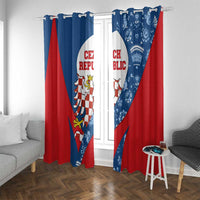 Czech Republic Window Curtain with Blue Red Folk Pattern Design and National Lion Emblem - Wonder Print Shop