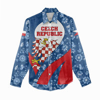 Czech Republic Women Casual Shirt with Blue Red Folk Pattern Design and National Lion Emblem - Wonder Print Shop