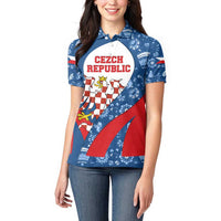 Czech Republic Women Polo Shirt with Blue Red Folk Pattern Design and National Lion Emblem - Wonder Print Shop