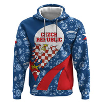 Czech Republic Zip Hoodie with Blue Red Folk Pattern Design and National Lion Emblem - Wonder Print Shop