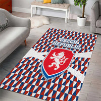 Czech Republic Area Rug with Red Blue Geometric Design and National Lion Shield - Wonder Print Shop