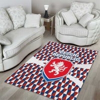 Czech Republic Area Rug with Red Blue Geometric Design and National Lion Shield - Wonder Print Shop