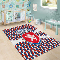 Czech Republic Area Rug with Red Blue Geometric Design and National Lion Shield - Wonder Print Shop