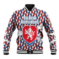 Czech Republic Baseball Jacket with Red Blue Geometric Design and National Lion Shield - Wonder Print Shop