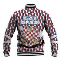 Czech Republic Baseball Jacket with Red Blue Geometric Design and National Lion Shield - Wonder Print Shop