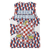 Czech Republic Basketball Jersey with Red Blue Geometric Design and National Lion Shield - Wonder Print Shop