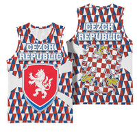 Czech Republic Basketball Jersey with Red Blue Geometric Design and National Lion Shield - Wonder Print Shop