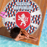 Czech Republic Beach Blanket with Red Blue Geometric Design and National Lion Shield - Wonder Print Shop