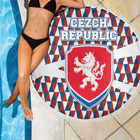 Czech Republic Beach Blanket with Red Blue Geometric Design and National Lion Shield - Wonder Print Shop