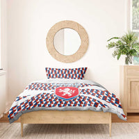 Czech Republic Bedding Set with Red Blue Geometric Design and National Lion Shield - Wonder Print Shop