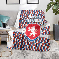 Czech Republic Blanket with Red Blue Geometric Design and National Lion Shield - Wonder Print Shop