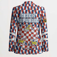 Czech Republic Blazer with Red Blue Geometric Design and National Lion Shield - Wonder Print Shop
