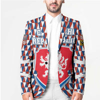 Czech Republic Blazer with Red Blue Geometric Design and National Lion Shield - Wonder Print Shop