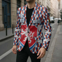 Czech Republic Blazer with Red Blue Geometric Design and National Lion Shield - Wonder Print Shop