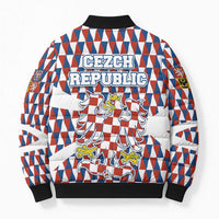 Czech Republic Bomber Puffer Jacket with Red Blue Geometric Design and National Lion Shield - Wonder Print Shop