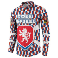 Czech Republic Button Sweatshirt with Red Blue Geometric Design and National Lion Shield - Wonder Print Shop