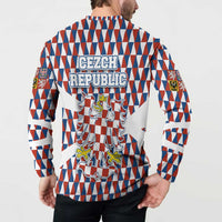 Czech Republic Button Sweatshirt with Red Blue Geometric Design and National Lion Shield - Wonder Print Shop