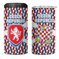 Czech Republic 4 in 1 Can Cooler Tumbler with Red Blue Geometric Design and National Lion Shield - Wonder Print Shop