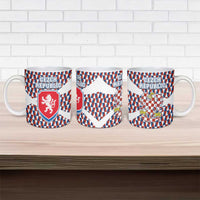 Czech Republic Ceramic Mug with Red Blue Geometric Design and National Lion Shield - Wonder Print Shop