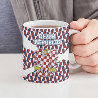 Czech Republic Ceramic Mug with Red Blue Geometric Design and National Lion Shield - Wonder Print Shop