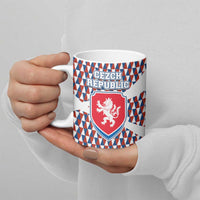 Czech Republic Ceramic Mug with Red Blue Geometric Design and National Lion Shield - Wonder Print Shop
