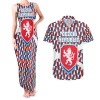 Czech Republic Couples Matching Tank Maxi Dress and Hawaiian Shirt with Red Blue Geometric Design and National Lion Shield - Wonder Print Shop