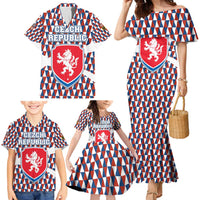 Czech Republic Family Matching Mermaid Dress and Hawaiian Shirt with Red Blue Geometric Design and National Lion Shield - Wonder Print Shop