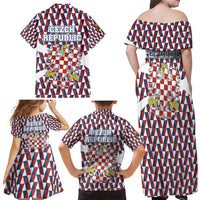 Czech Republic Family Matching Off Shoulder Maxi Dress and Hawaiian Shirt with Red Blue Geometric Design and National Lion Shield - Wonder Print Shop