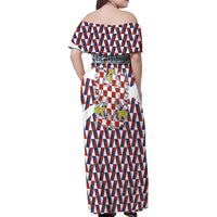 Czech Republic Family Matching Off Shoulder Maxi Dress and Hawaiian Shirt with Red Blue Geometric Design and National Lion Shield - Wonder Print Shop
