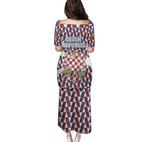 Czech Republic Family Matching Puletasi and Hawaiian Shirt with Red Blue Geometric Design and National Lion Shield - Wonder Print Shop