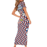Czech Republic Family Matching Short Sleeve Bodycon Dress and Hawaiian Shirt with Red Blue Geometric Design and National Lion Shield - Wonder Print Shop