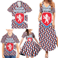 Czech Republic Family Matching Summer Maxi Dress and Hawaiian Shirt with Red Blue Geometric Design and National Lion Shield - Wonder Print Shop