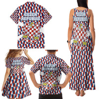 Czech Republic Family Matching Tank Maxi Dress and Hawaiian Shirt with Red Blue Geometric Design and National Lion Shield - Wonder Print Shop