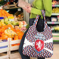 Czech Republic Grocery Bag with Red Blue Geometric Design and National Lion Shield - Wonder Print Shop