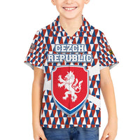 Czech Republic Hawaiian Shirt with Red Blue Geometric Design and National Lion Shield - Wonder Print Shop