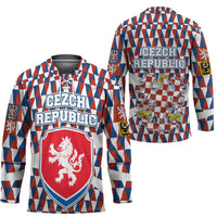 Czech Republic Hockey Jersey with Red Blue Geometric Design and National Lion Shield - Wonder Print Shop