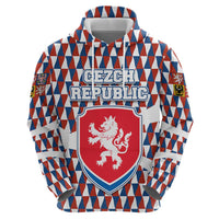 Czech Republic Hoodie with Red Blue Geometric Design and National Lion Shield - Wonder Print Shop