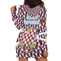 Czech Republic Hoodie Dress with Red Blue Geometric Design and National Lion Shield - Wonder Print Shop