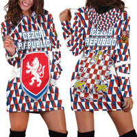 Czech Republic Hoodie Dress with Red Blue Geometric Design and National Lion Shield - Wonder Print Shop