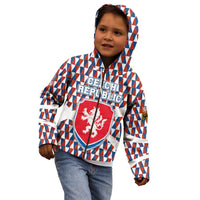Czech Republic Kid Hoodie with Red Blue Geometric Design and National Lion Shield - Wonder Print Shop