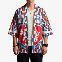 Czech Republic Kimono with Red Blue Geometric Design and National Lion Shield - Wonder Print Shop