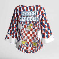 Czech Republic Kimono Sleeve Blouse with Red Blue Geometric Design and National Lion Shield - Wonder Print Shop