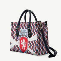 Czech Republic Leather Bag with Red Blue Geometric Design and National Lion Shield - Wonder Print Shop