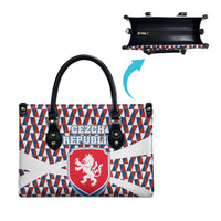 Czech Republic Leather Bag with Red Blue Geometric Design and National Lion Shield - Wonder Print Shop