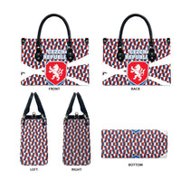Czech Republic Leather Bag with Red Blue Geometric Design and National Lion Shield - Wonder Print Shop