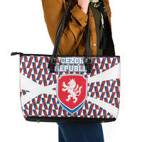 Czech Republic Leather Tote Bag with Red Blue Geometric Design and National Lion Shield - Wonder Print Shop